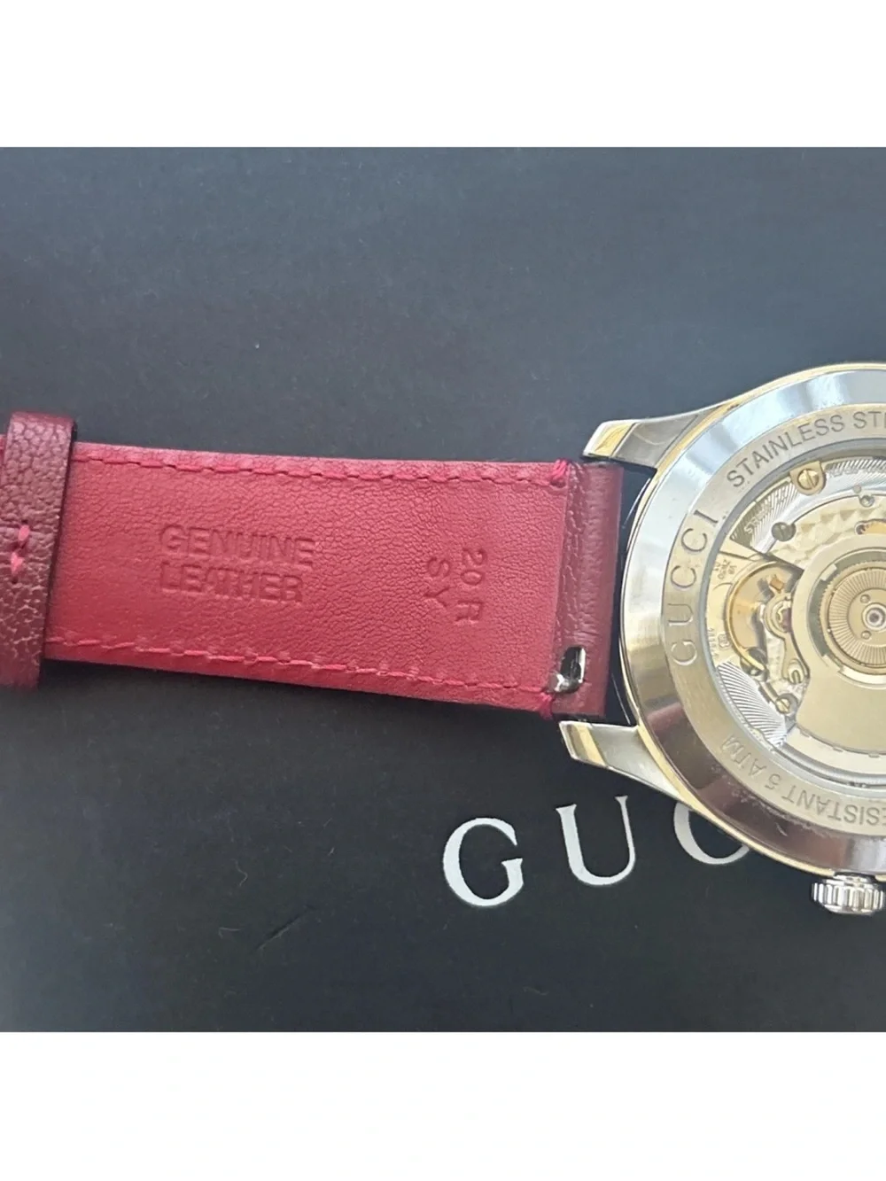 Gucci G-Timeless Automatic 40mm Watch Silver Dial Red Leather Box & Manual